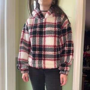 Miss Selfie plaid Sherpa hoodie